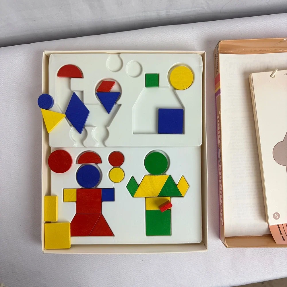 Vtg Mr MightyMind Tangram‎ Learning Educational Wood Tile Activity Game Ages 3-8